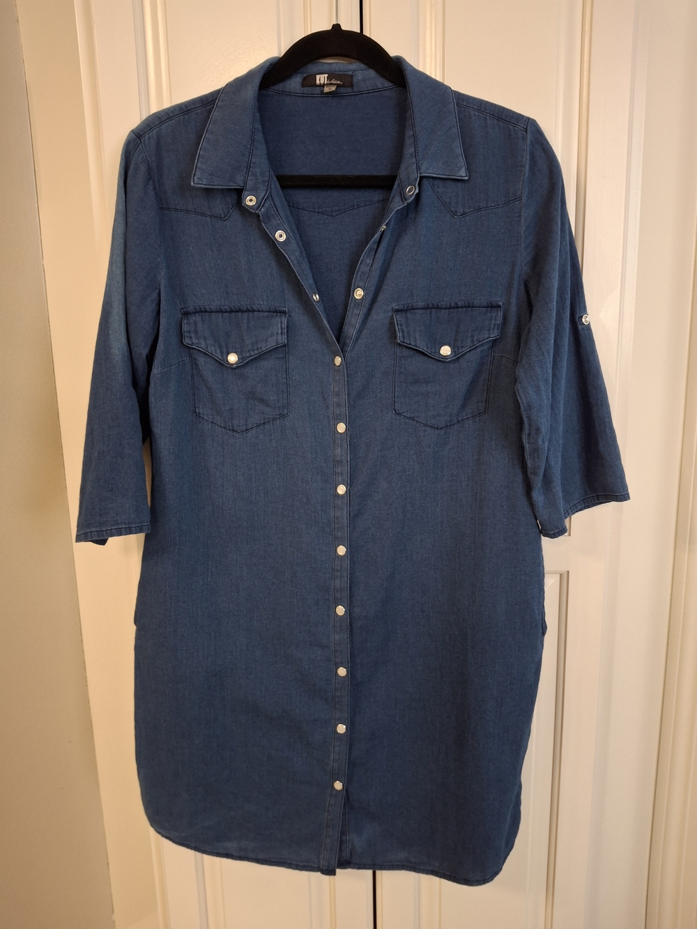 Kut from the Kloth Indigo Blue Chambray Midi Shirt Dress